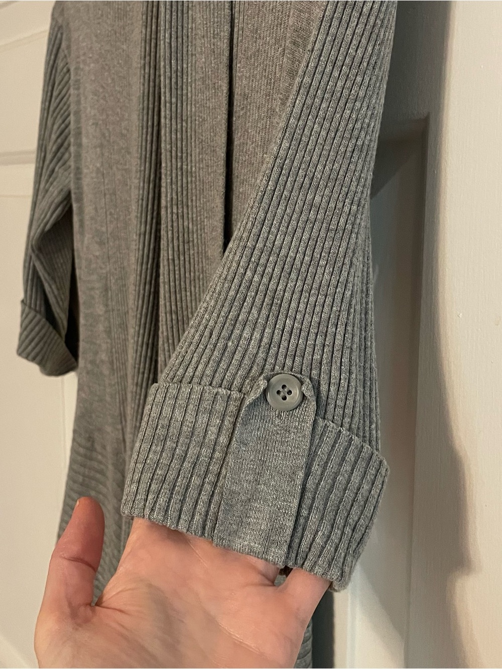 Matty M Gray Open-Front Draped Ribbed Cardigan - Picture 2 of 8